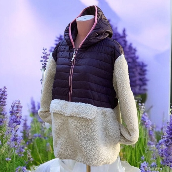 IVORY ELLA FLEECE PUFFER JACKET COAT HOODIE  MEDIUM 3/4 ZIP - Picture 2 of 6